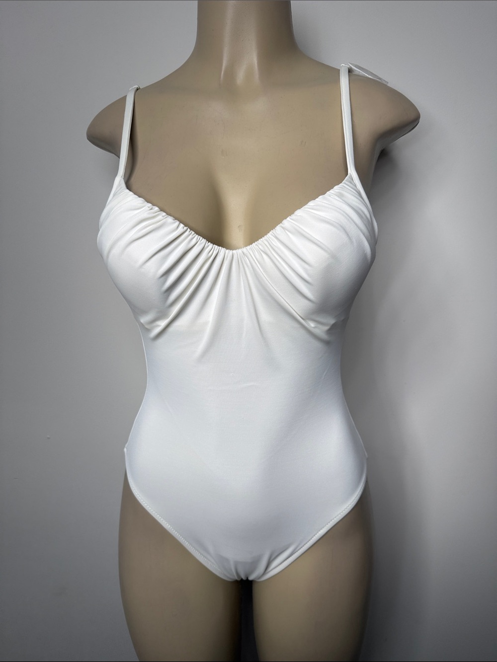 La Perla White Ruched One-Piece Swimsuit